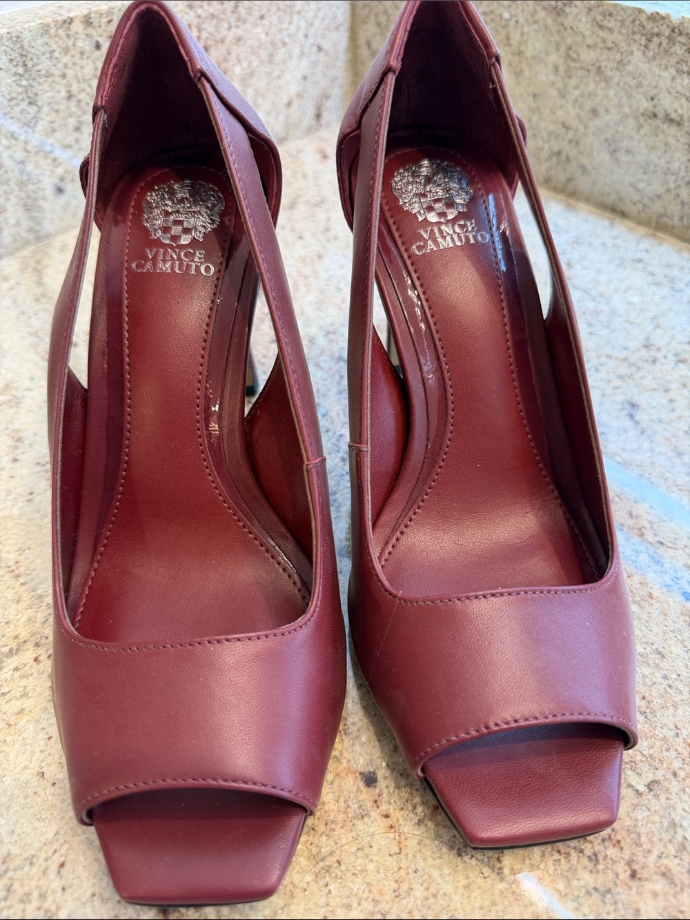 Vince Camuto Burgundy Open Square-Toe Slingback Heels
